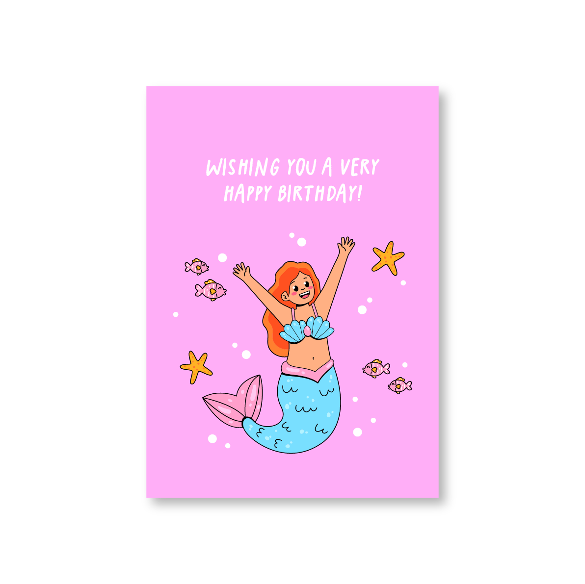 Pink Mermaid Happy Birthday Card