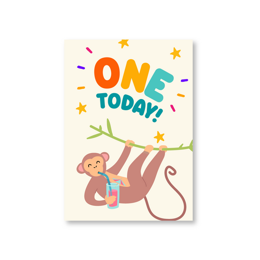 One Today Monkey 1st Birthday Card
