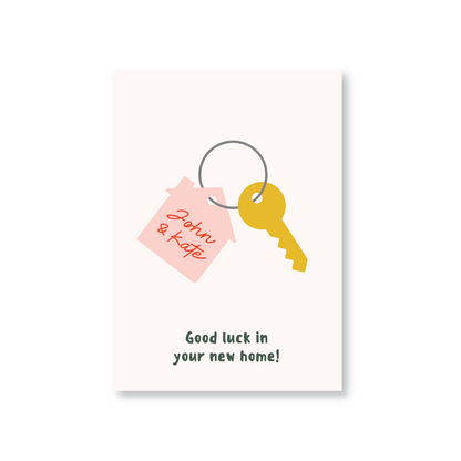 New Home Card Featuring Keys & a Keyring (Personalised)