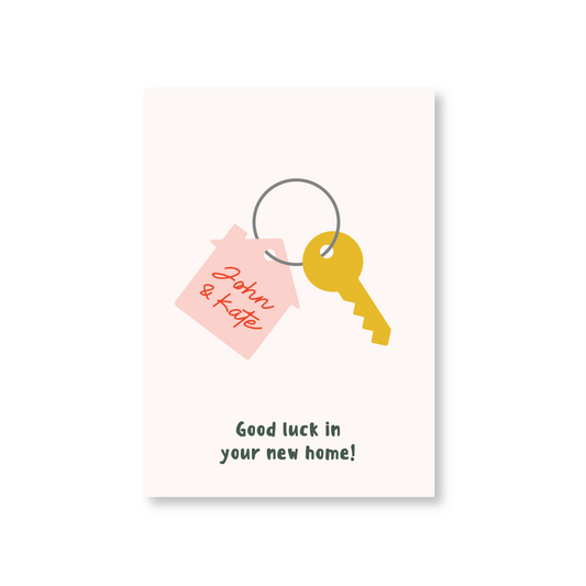 New Home Card Featuring Keys & a Keyring (Personalised)