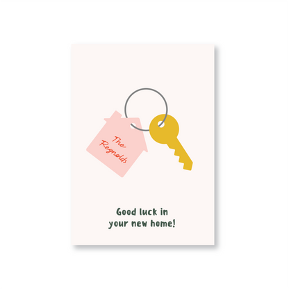 New Home Card Featuring Keys & a Keyring (Personalised)