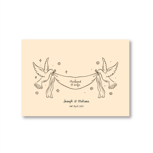 Personalised Wedding Card With Doves Holding a Banner