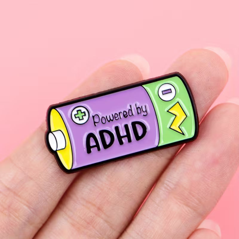 Powered By ADHD Battery Pin Badge