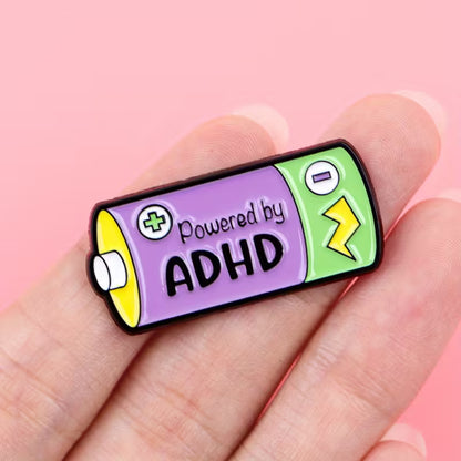 Powered By ADHD Battery Pin Badge