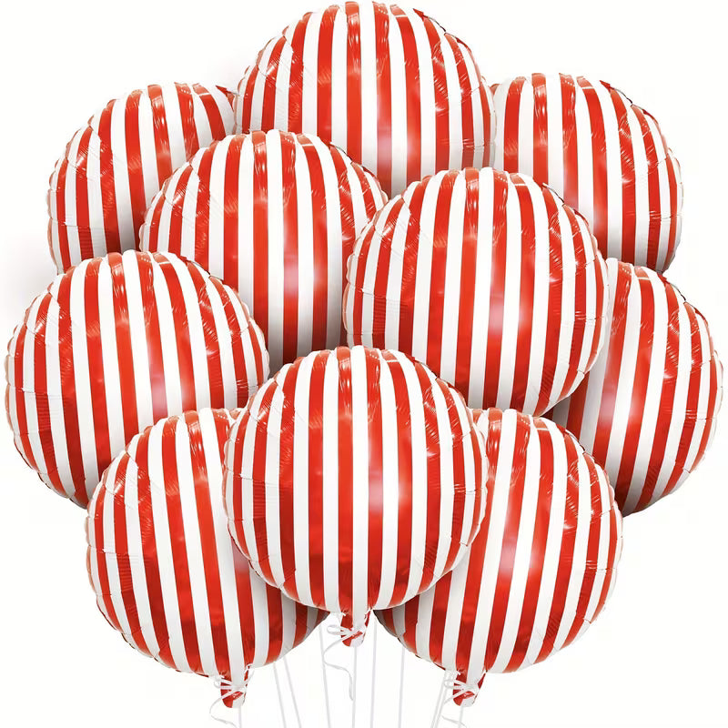 18" Red & White Stripe Party Balloons with Ribbon & Bow (Pack of 6)