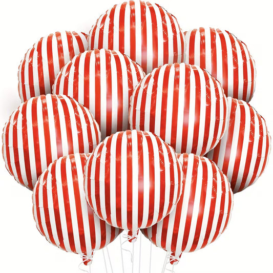 18" Red & White Stripe Party Balloons with Ribbon & Bow (Pack of 6)