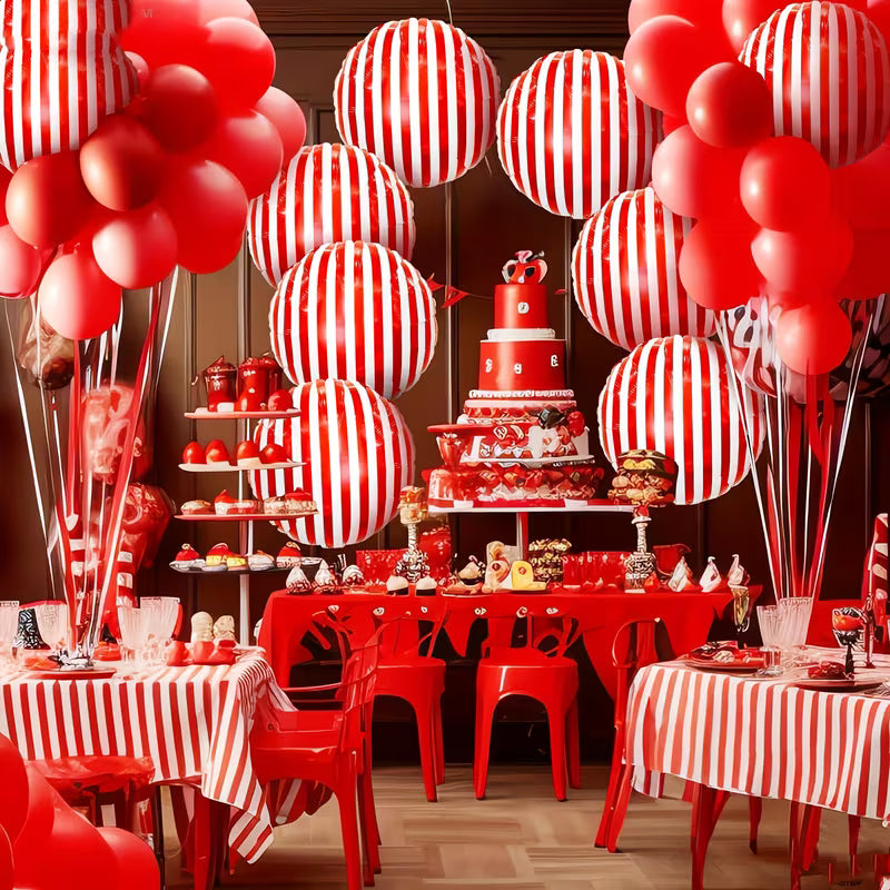 18" Red & White Stripe Party Balloons with Ribbon & Bow (Pack of 6)