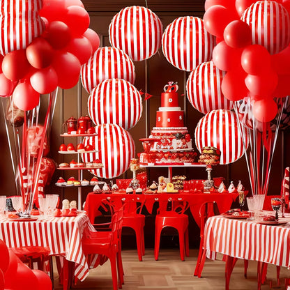 18" Red & White Stripe Party Balloons with Ribbon & Bow (Pack of 6)