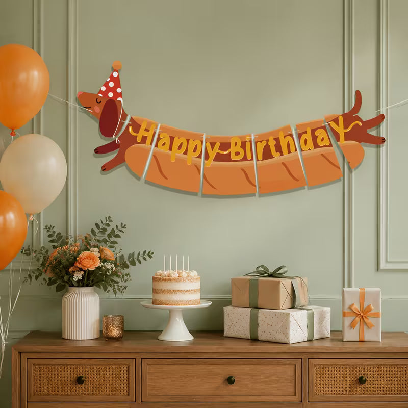 Dachshund Hot Dog Happy Birthday Banner Decoration