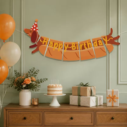 Dachshund Hot Dog Happy Birthday Banner Decoration